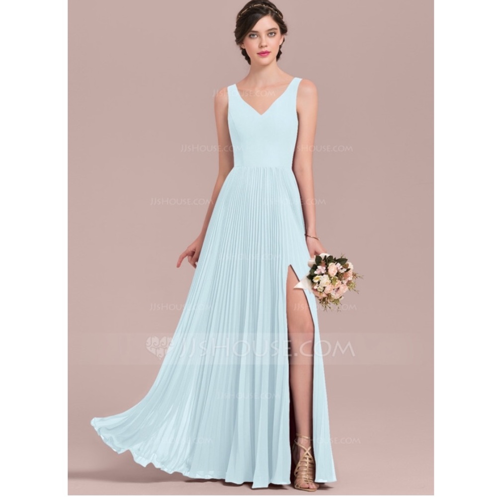 Maxi A-Line V-neck Bridesmaid Dress In Mist